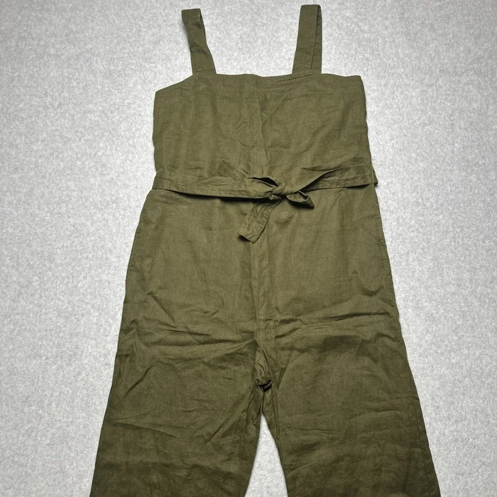 Quince Women 100% European Linen Square Neck Jumpsuit Martini Olive Size S